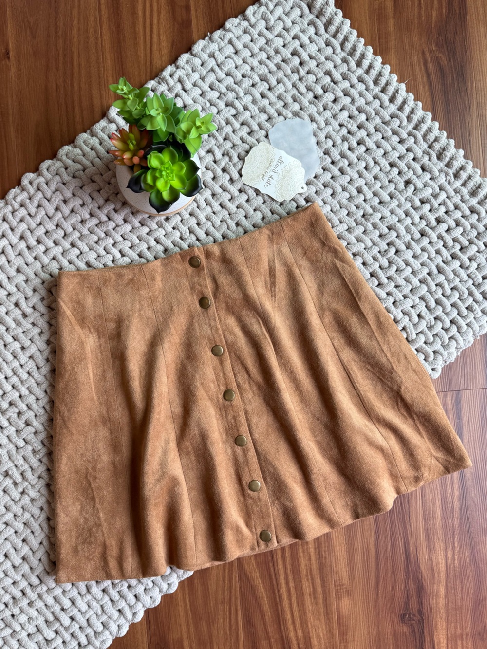 Altar’d State | NWT Faux Suede Button Front Mini Skirt | Caramel | Medium